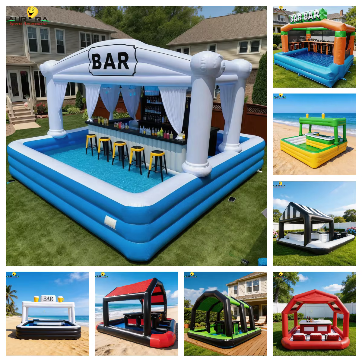 Bar de piscine gonflable avec tente et sièges