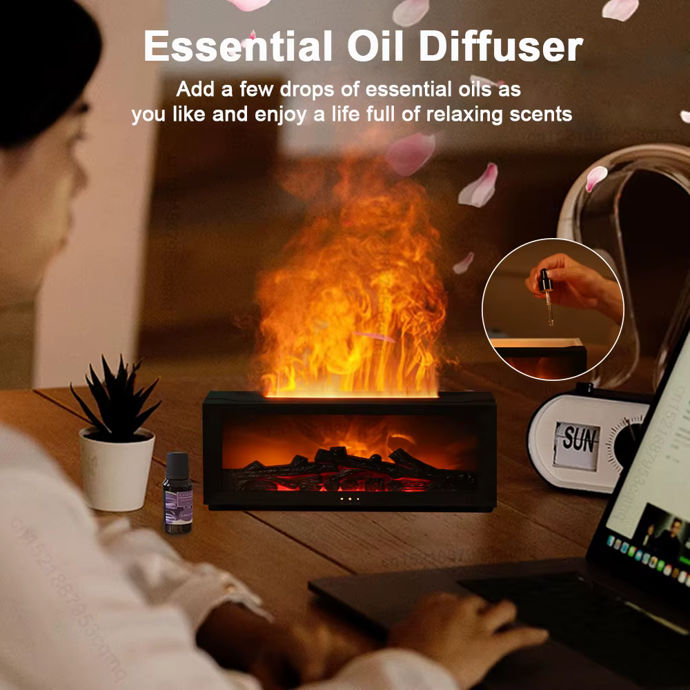 Humidificateur d'air huiles essentielles humidificateurs maison arôme humidificateur flamme diffuseur de parfum automatique avec lumière LED télécommande