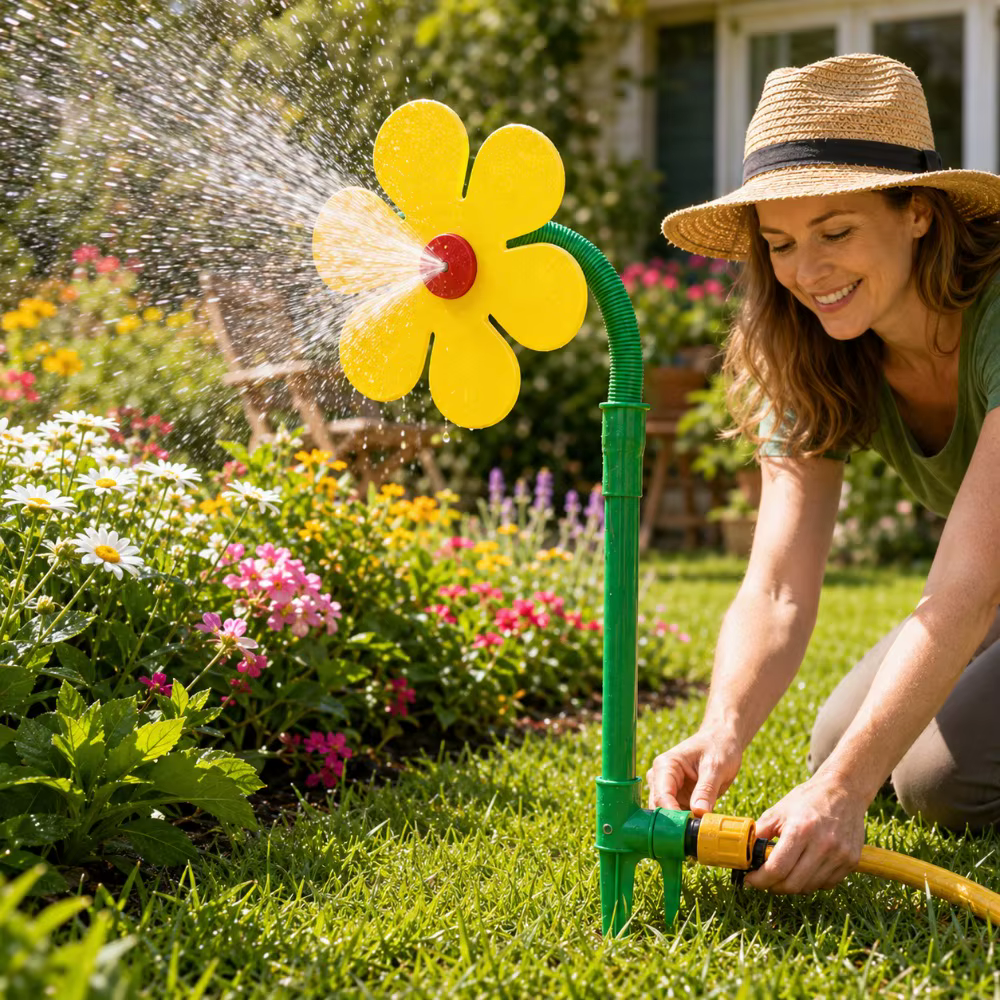 Arroseur de jardin en forme de tournesol dansant, pulvérisation d'eau rotative à 360° avec connecteur de tuyau pour l'arrosage des pelouses, des jardins, des patios et des plantes