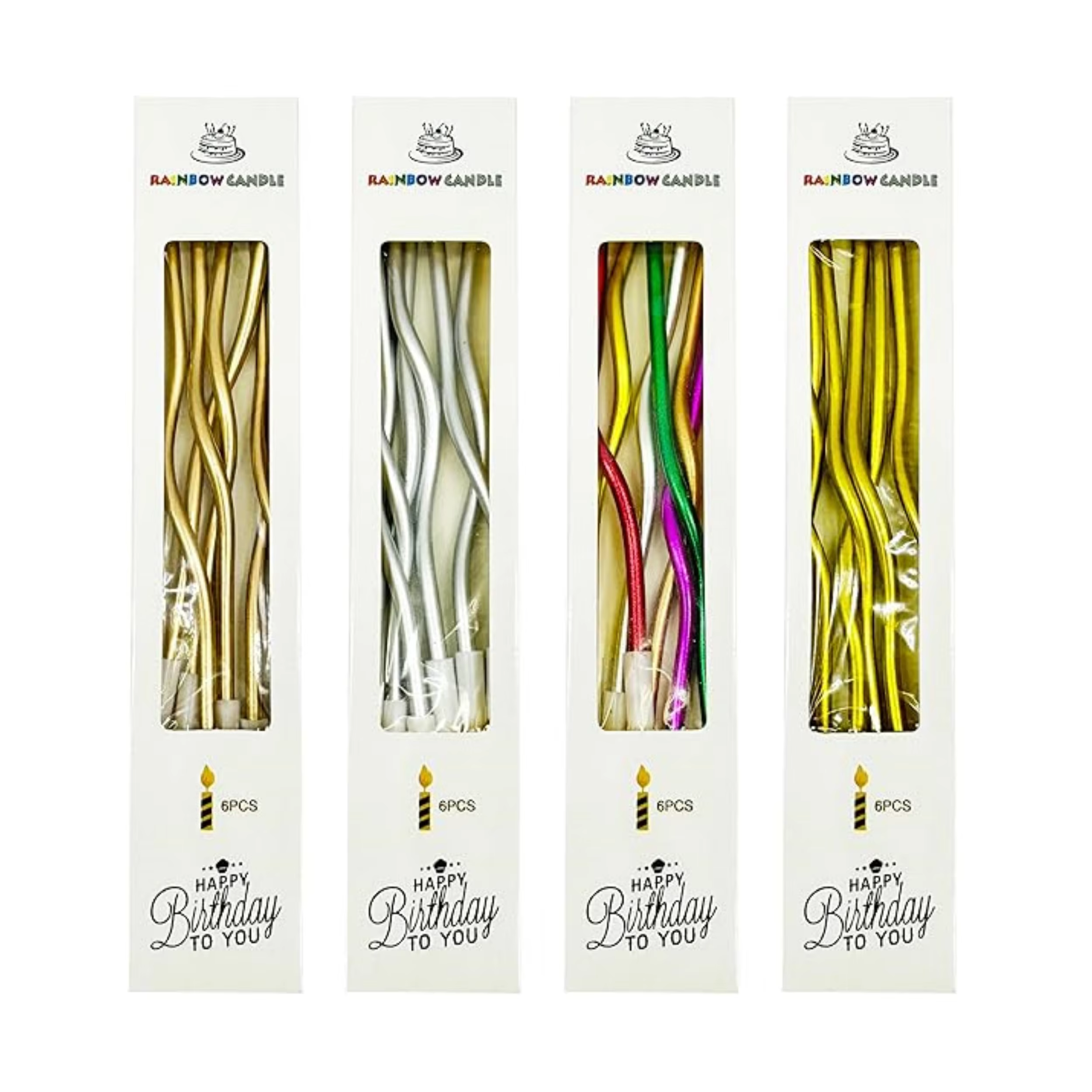 Bougies à gâteau d'anniversaire, bougies à gâteau incurvées sans fumée, bougies à bobine bouclées longues pour gâteau d'anniversaire, fournitures de fête de mariage