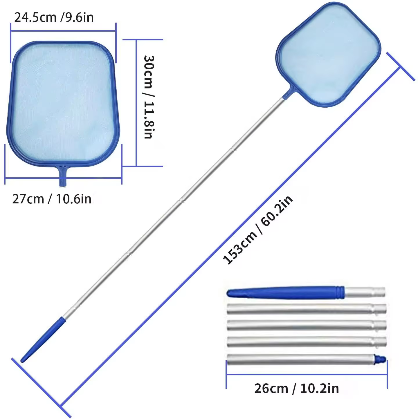 Filet d'écumoire de feuilles de piscine avec 5 Sections