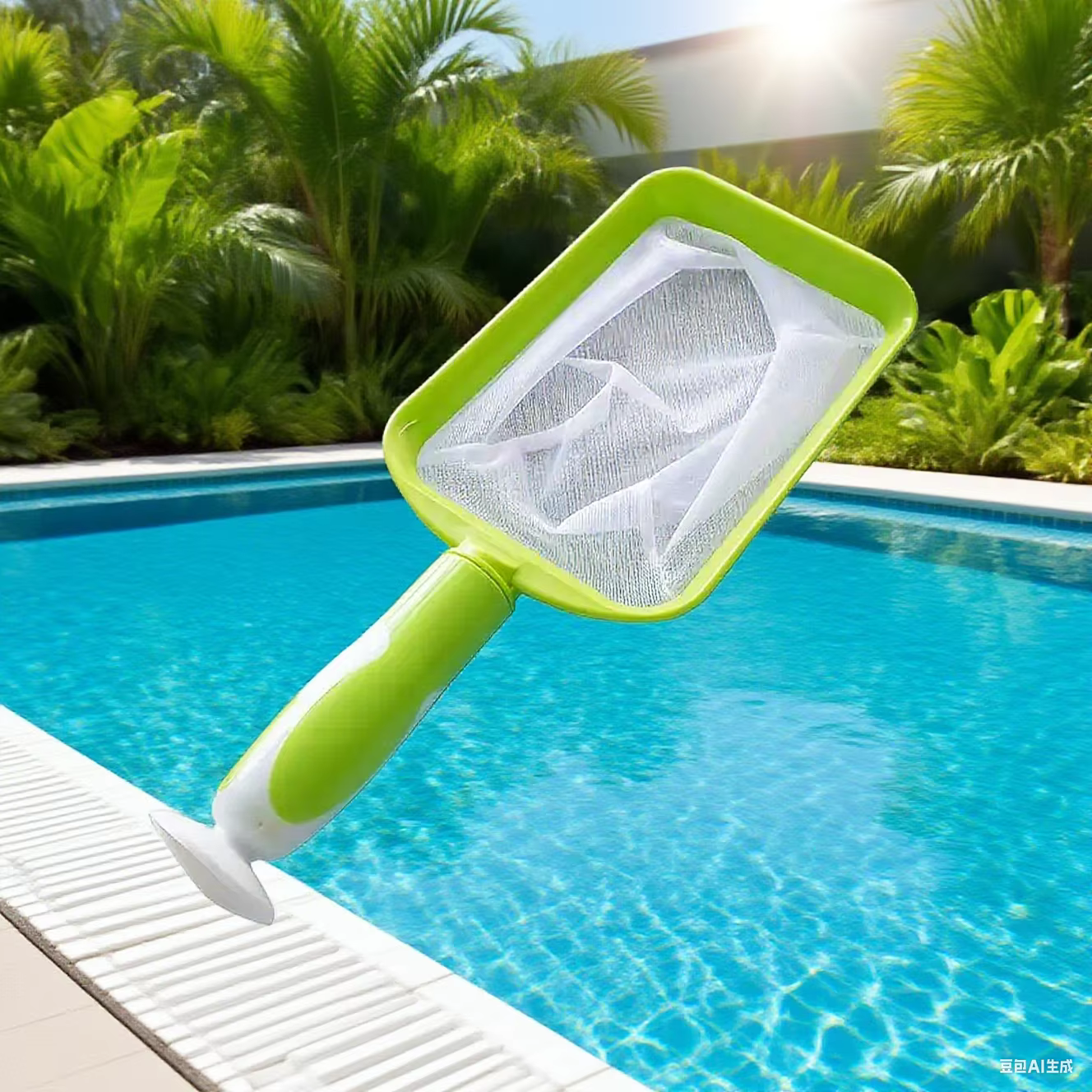 Filet de nettoyage de piscine portable vert – Poignée ergonomique et maille durable