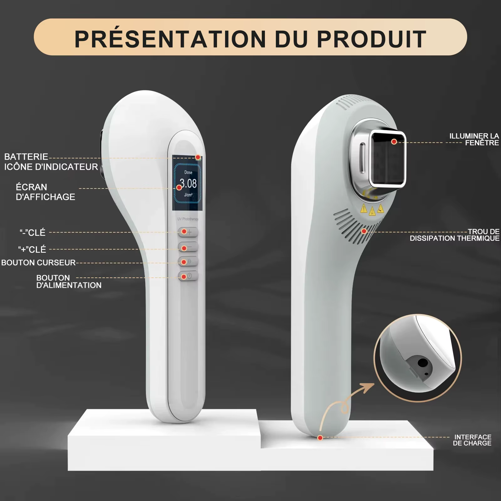 Lampe de photothérapie KTS pour traitement du vitiligo, bande étroite UV, thérapie par la lumière ultraviolette, taches de psoriasis, eczégypti, 308NM