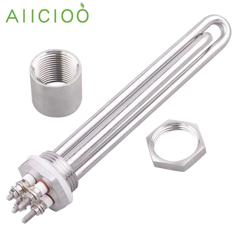 AIICIOO 48V élément chauffant DN25 1 pouce BSP Immersion eau solaire tubulaire chauffage électrique 1500W/1800W/2400W/2700W/3000W/SUS304