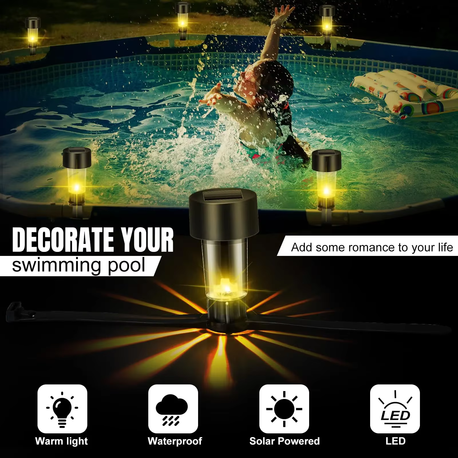 Cadre lumineux solaire pour piscine