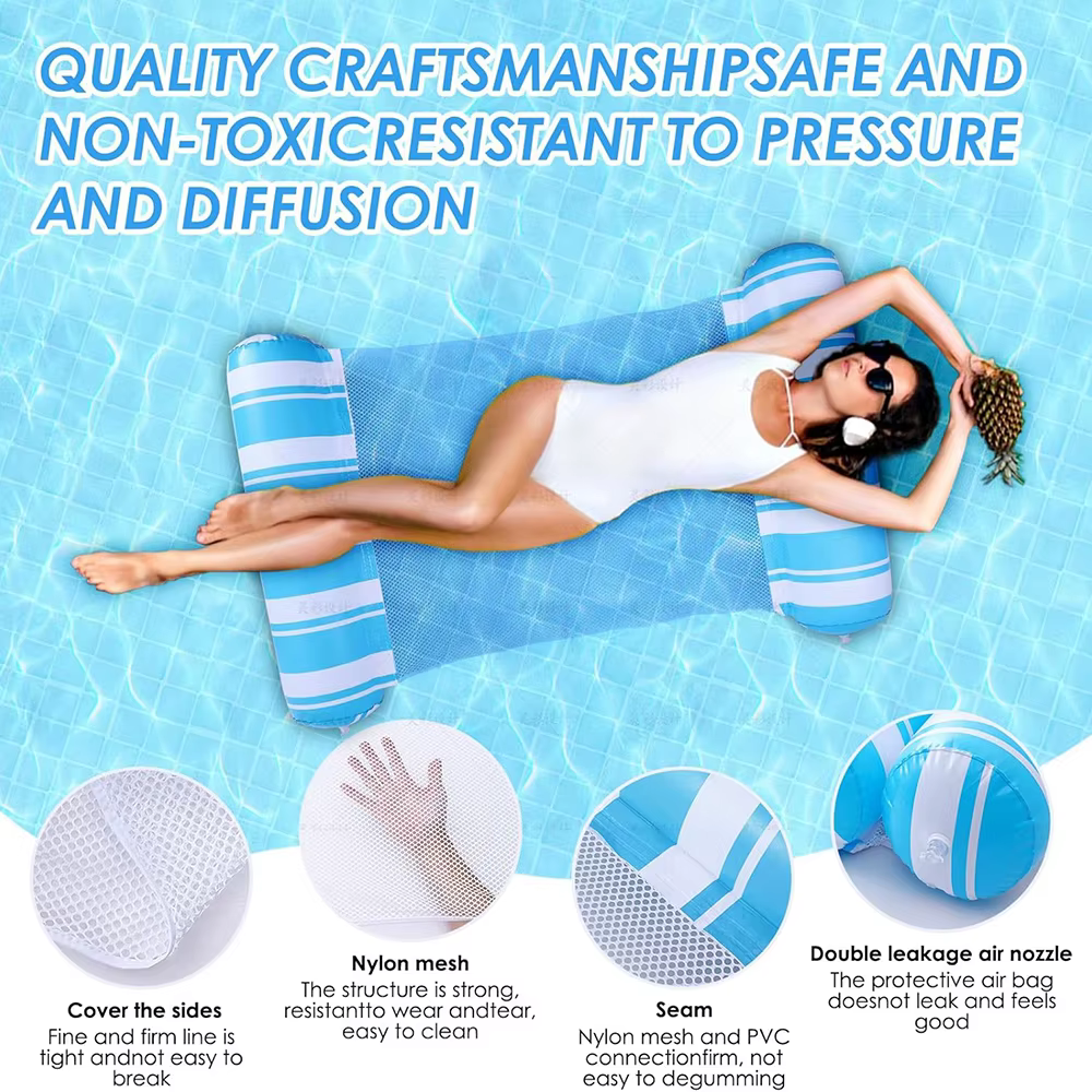 Lit flottant gonflable portatif de piscine chaise longue flottante pliable pour les loisirs de fêtes de plage