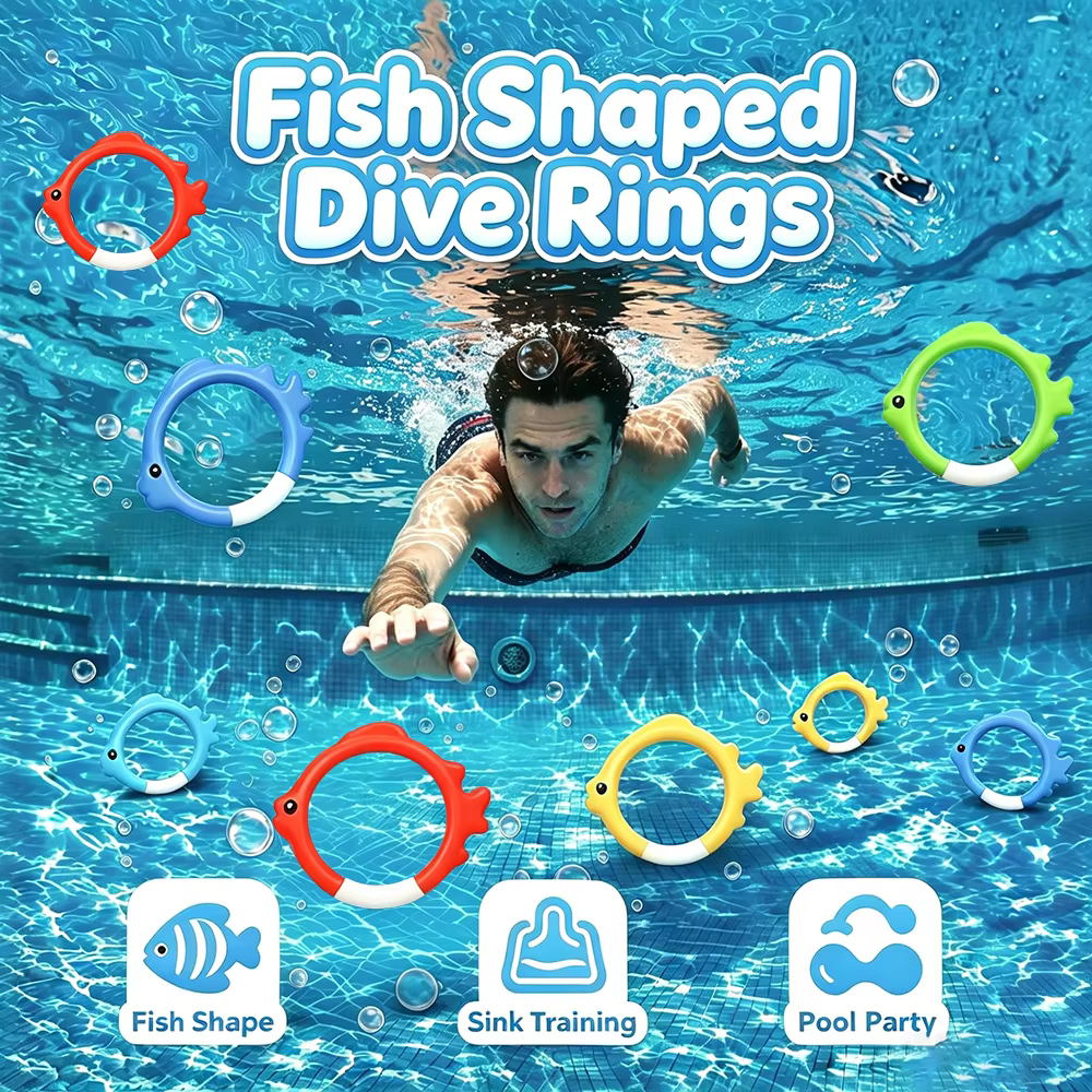 4 anneaux de plongée en forme de poisson pour piscine