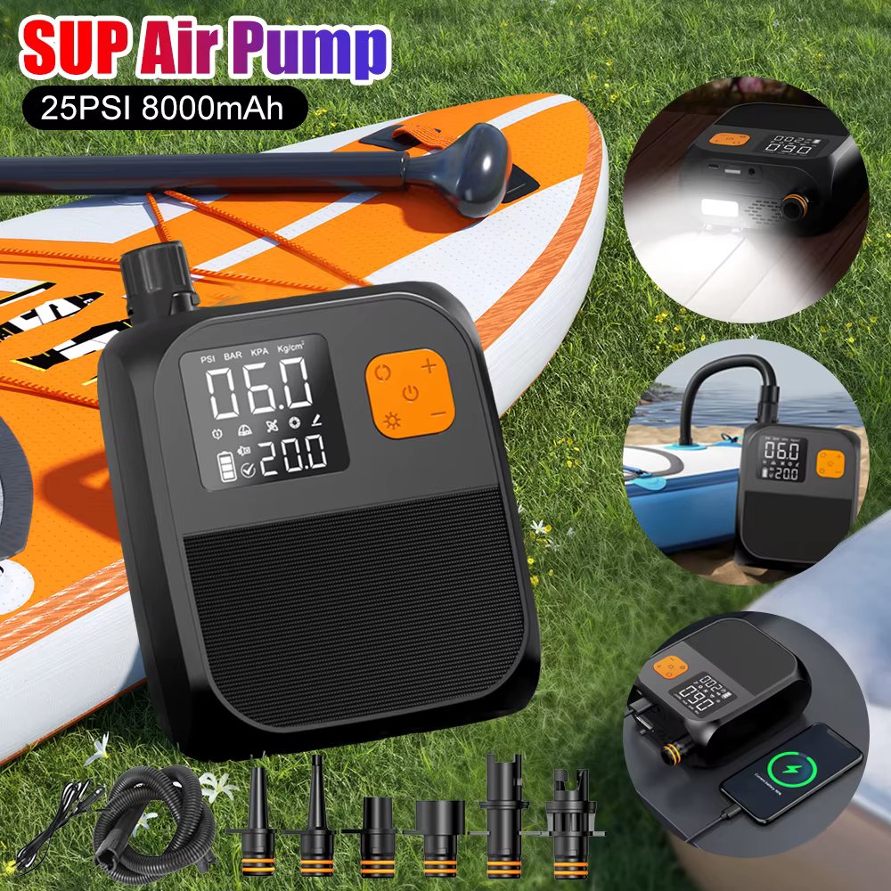 Pompe électrique pour paddle board 25 PSI, pompe électrique portable pour paddle board gonflable, kayaks, bateaux, pompe à air 25 PSI