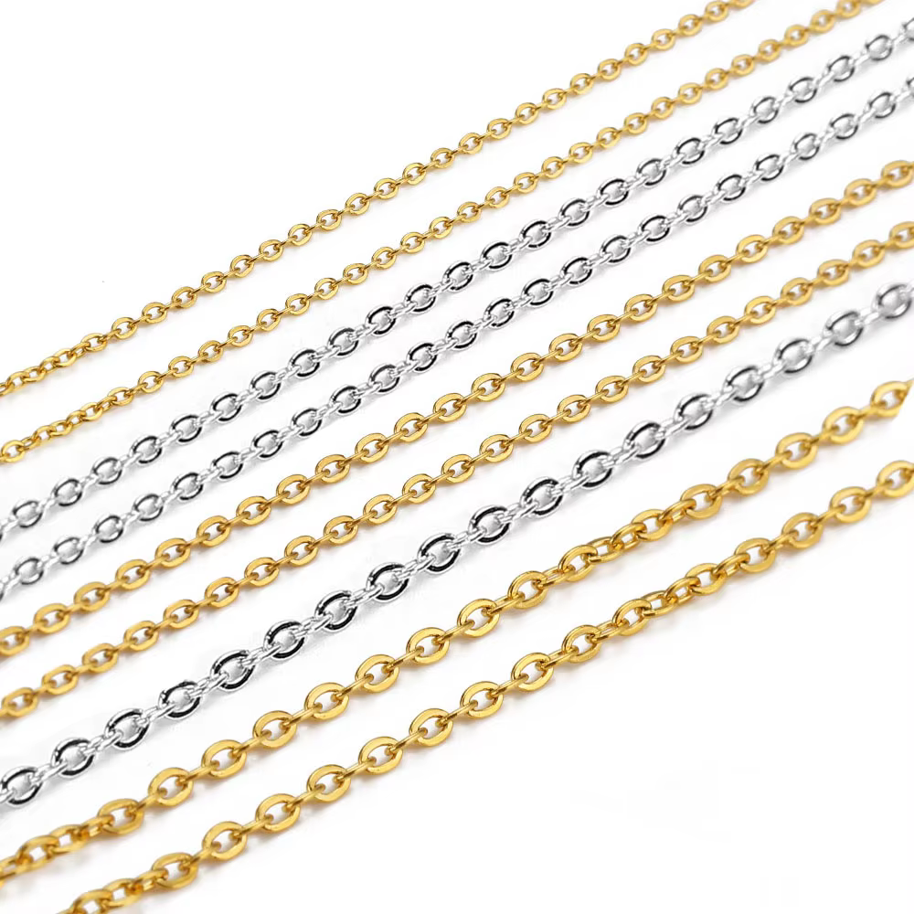 Chaîne en acier inoxydable de 2/10 mètres, maillons couleur or et acier de 1, 1,5 et 2 mm pour la fabrication de bijoux DIY, colliers, bracelets, fournitures en vrac
