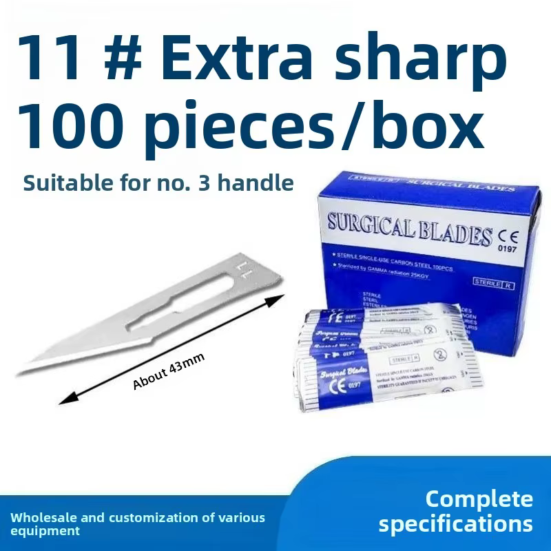 Lames de scalpel chirurgical 100 pièces en acier au carbone, support de couteau médical, pour dissection, découpe, réparation de téléphone, sculpture, stérilisées