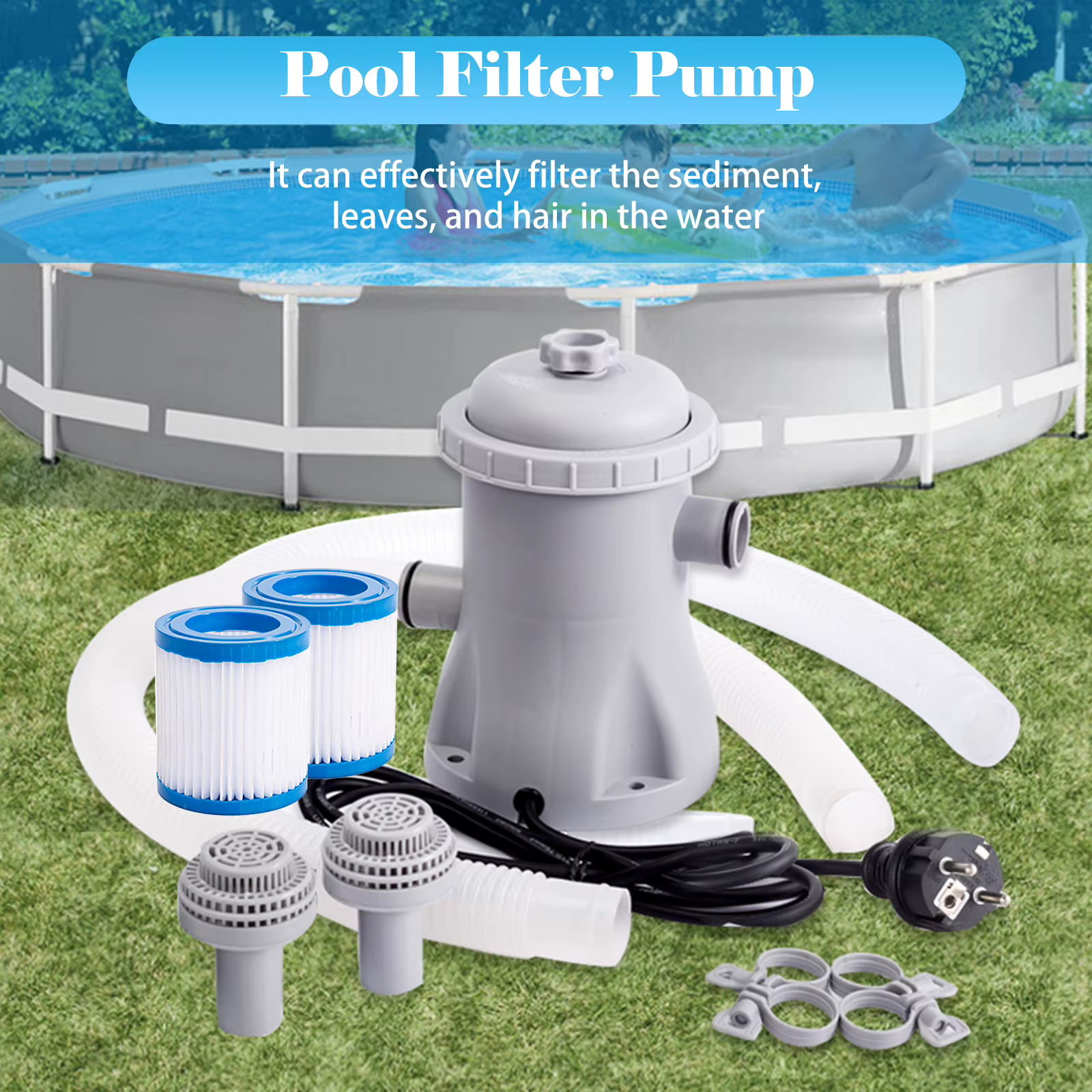 Pompe à eau électrique avec 2 cartouches filtrantes pour piscine hors sol