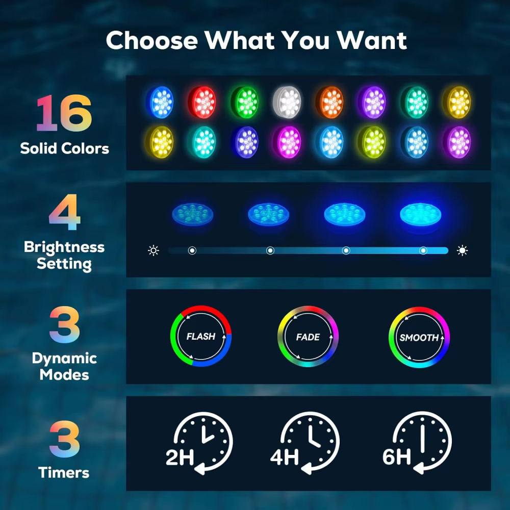 Lumières de piscine rechargeables IP68