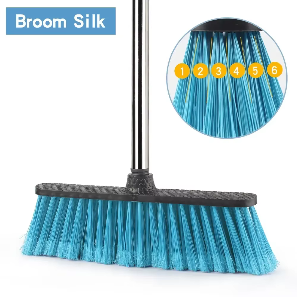 Balai de nettoyage de sol avec manche long réglable, balais à coulis à poils rigides, épurateur pour nettoyer la salle de bain, la cuisine et le cour