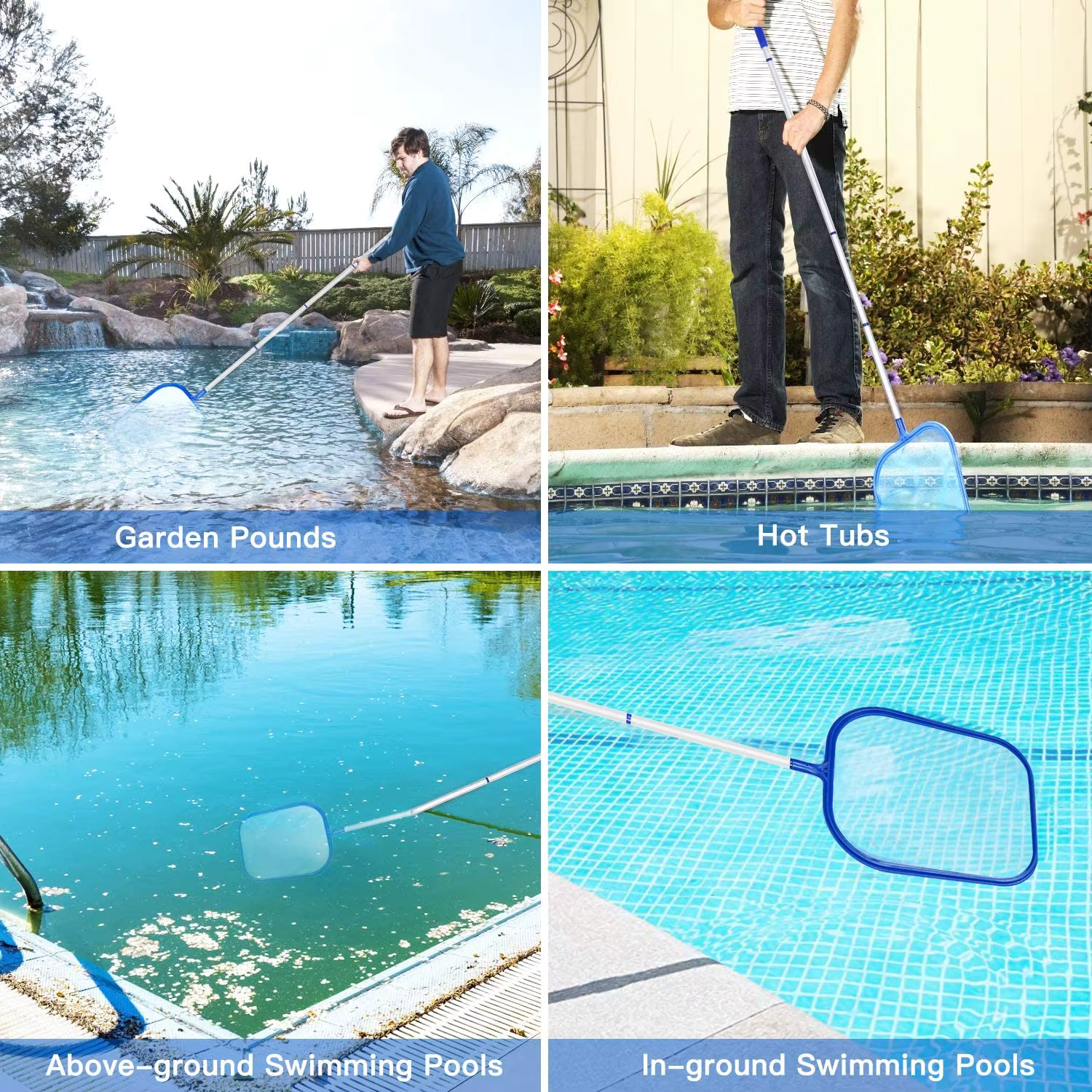 Filet d'écumoire de piscine avec 5 sections de poteaux en aluminium de 64 pouces