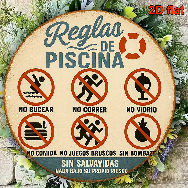 Panneau d'avertissement vintage « Règles de la piscine »