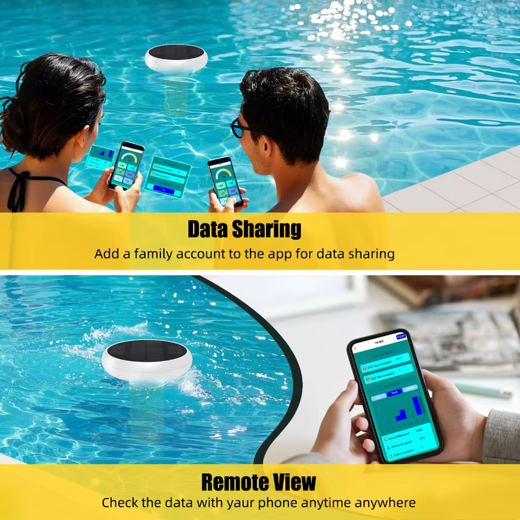 Testeur de qualité de l'eau de piscine solaire flottant Zigbee 7-en-1 : PH