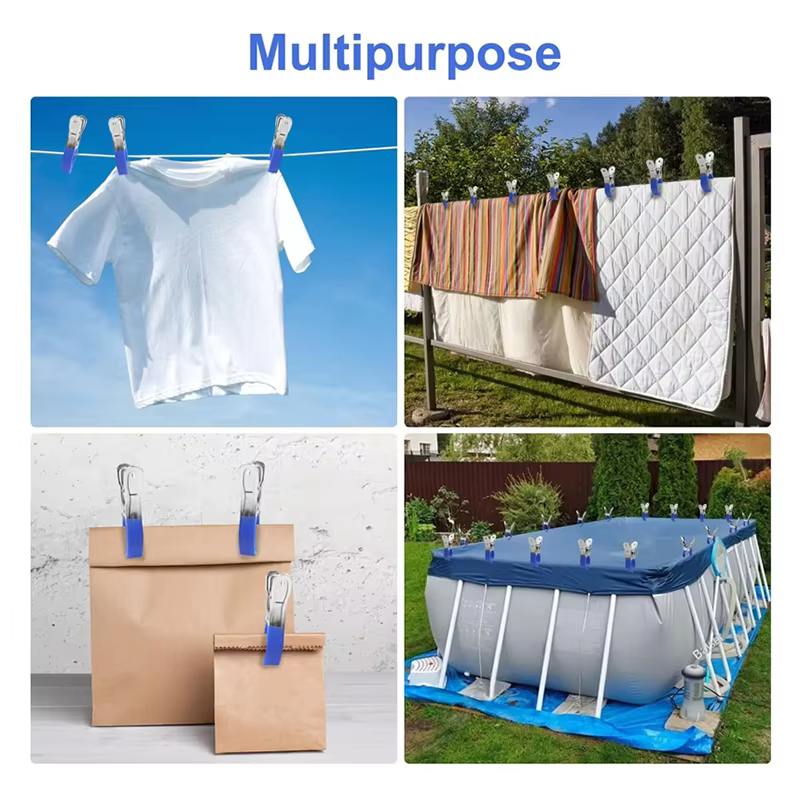 6 Pièces de clips de couverture de piscine durables en acier inoxydable avec poignées en plastique bleues