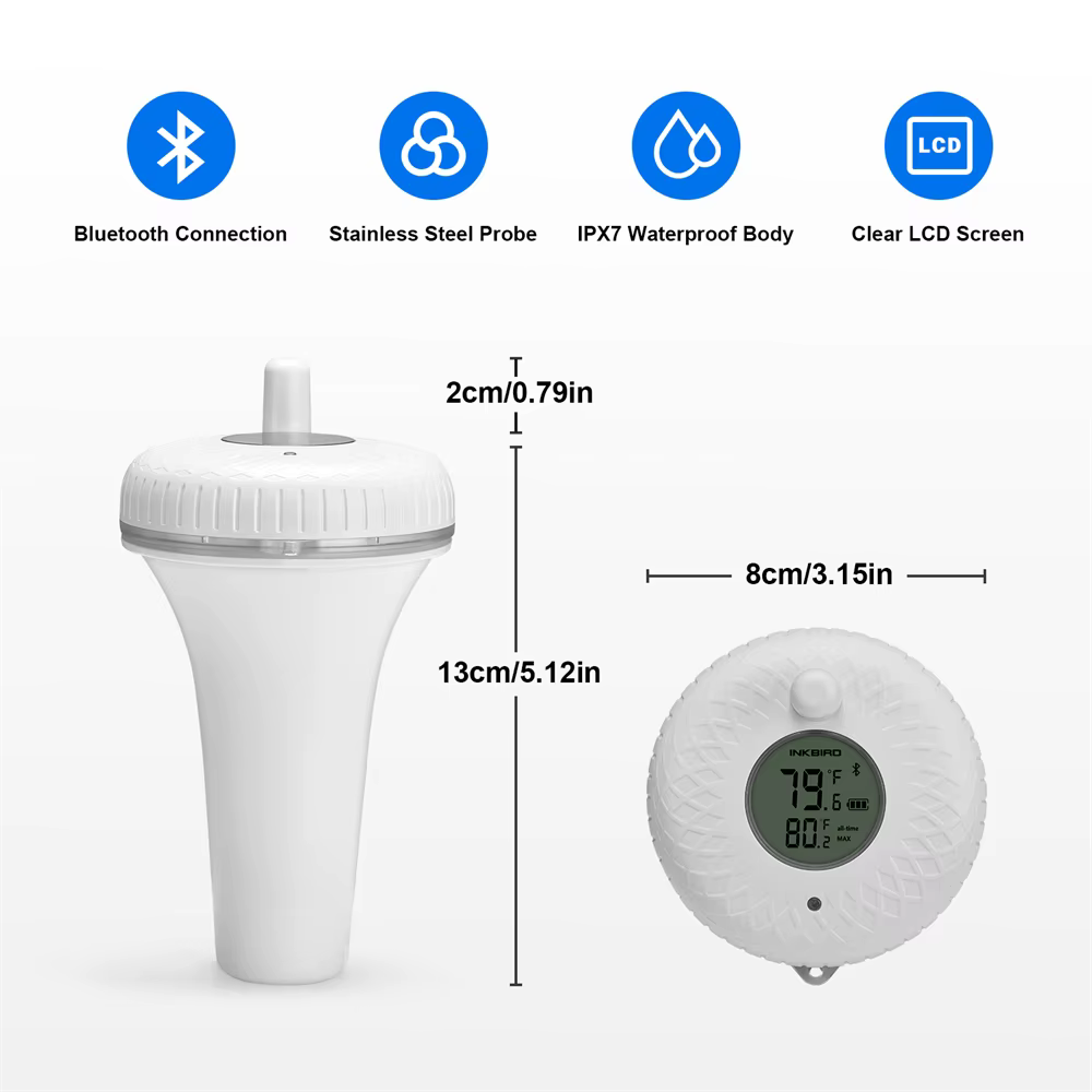 INKBIRD Piscine Flottant Therye.com IBS-P01B Bluetooth IPX7 Baignoire Spa Bain À Remous Étangs De Poissons Mesure De La Température Mètre