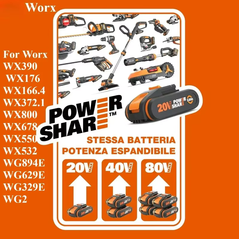 Batterie lithium-ion de remplacement originale WORX 20V 6000mAh/8000mAh, pour tous les outils électriques WA3551 WA3551.1 WA3553 WA3641 WX373.