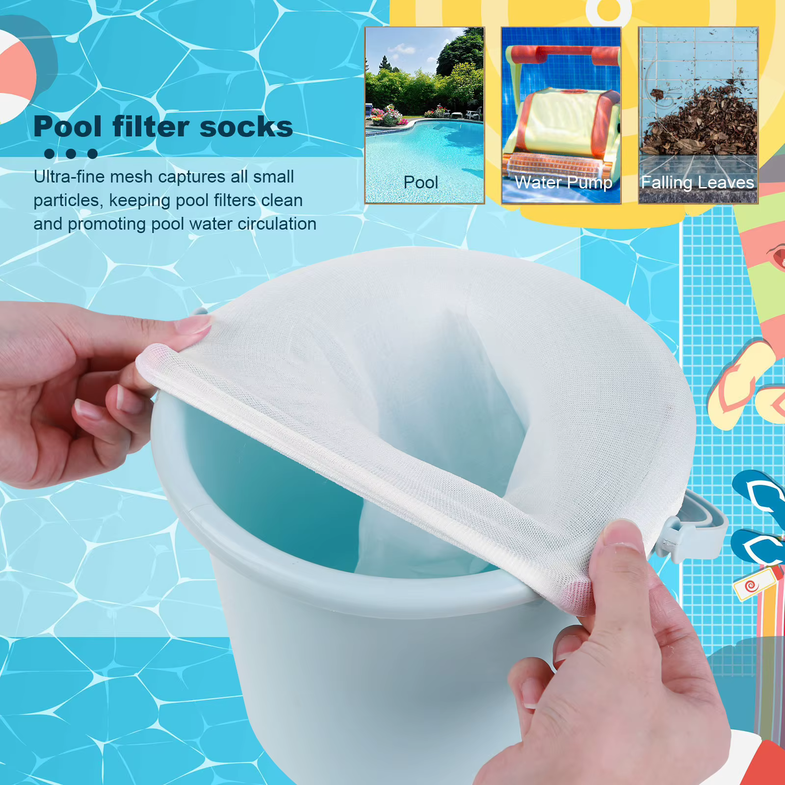 100-5 pièces piscine écumeur chaussettes élastique en Nylon maille