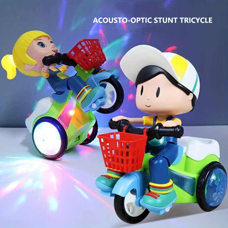 Jouets Robot pour enfants, voiture de cascade rotative, Tricycle électrique dansant, moto, jouet de dessin animé, jouet interactif avec lumière musicale