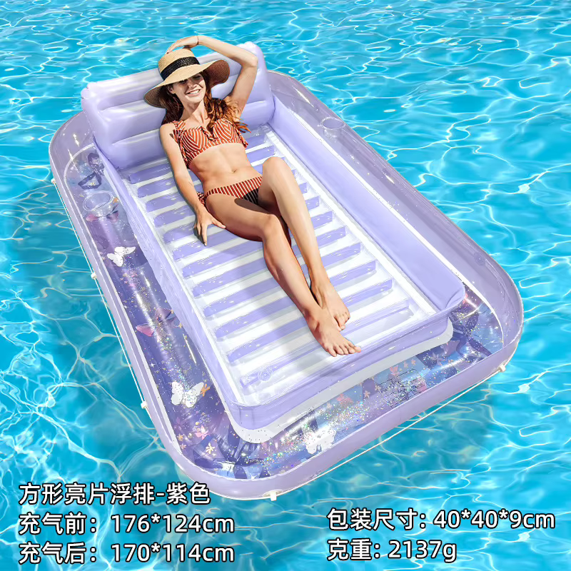 Nouveau matelas flottant gonflable transparent à paillettes pour piscine