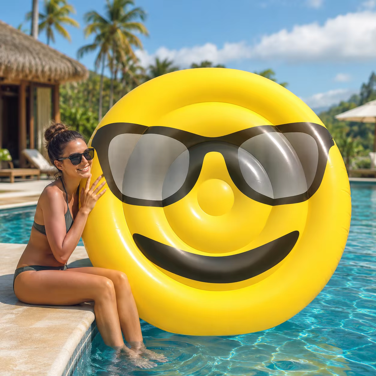 1 pièce Bouée gonflable géante Emoji Cœur Yeux Lunettes de soleil Larmes riantes