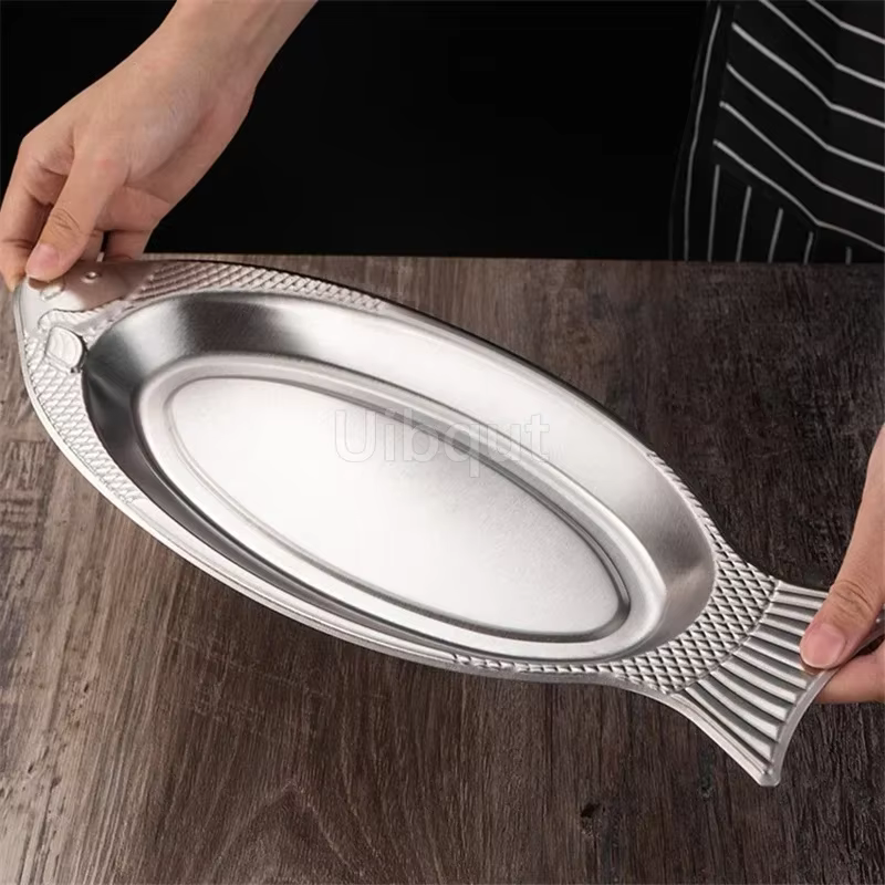 Assiette à poisson cuite à la vapeur en forme de plat assiette à oeufs créative assiette de Barbecue assiettes de plateau assiettes en acier inoxydable de style coréen plats loza