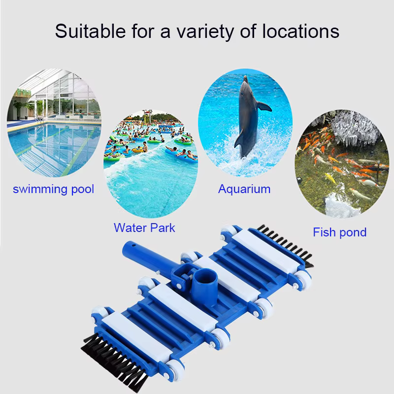 Tête de nettoyage de piscine robuste avec roues et brosses latérales et de fond