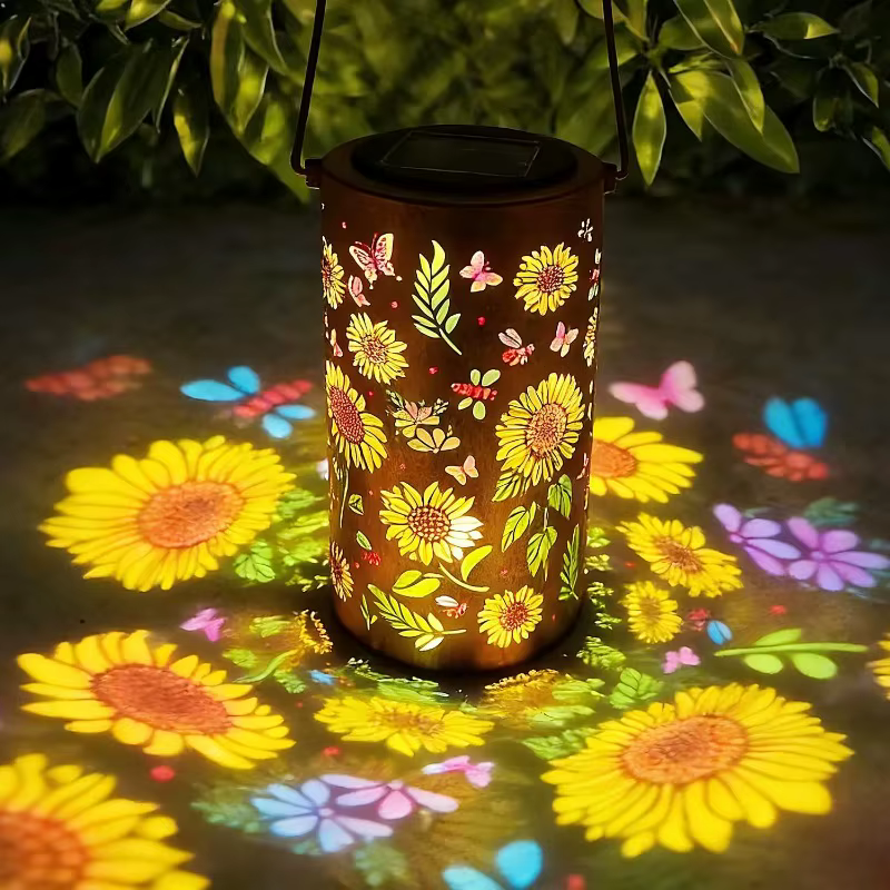 Lanterne solaire portable étanche à projection RGB colorée et durable en forme de tournesol pour la décoration de jardin, de véranda, de pelouse et de cour
