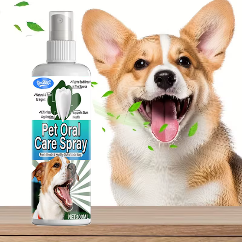 Spray dentaire de soins bucco-dentaires pour animaux de compagnie, éliminateur instantané de mauvaise haleine, avec ingrédients naturels, sans danger pour le nettoyage des dents des chiens et des anim