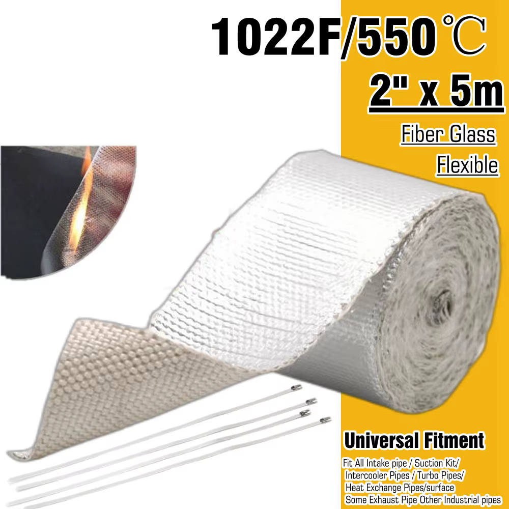 Ruban isolant thermique réfléchissant en fibre de verre EPMAN 5M x 2 pouces, protection contre la chaleur et le bruit, isolation thermique pour tuyau d'admission EP-WR11BDJ