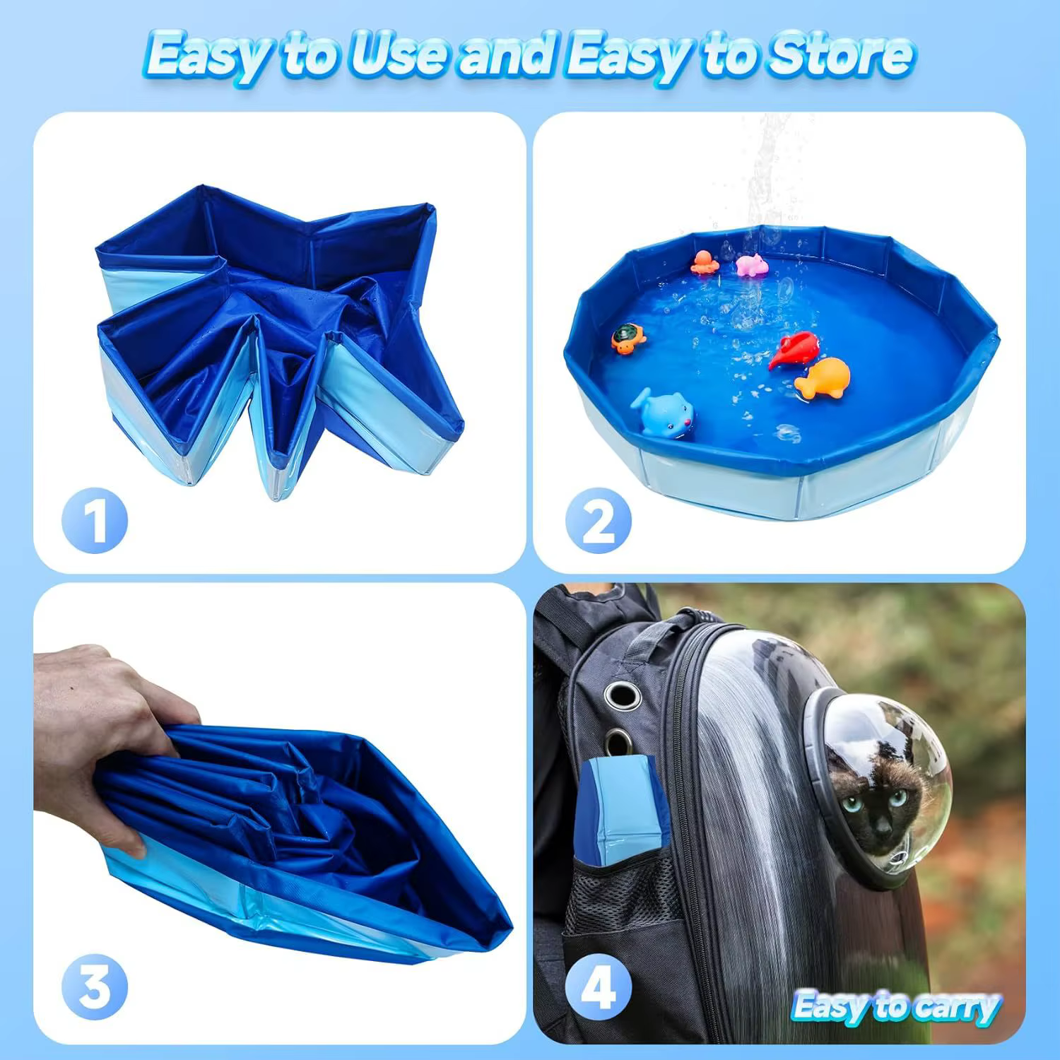 Piscine pliable pour animaux de compagnie pour chats et chiens