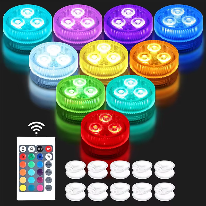 Lumières LED submersibles RGB sous-marines étanches avec télécommande