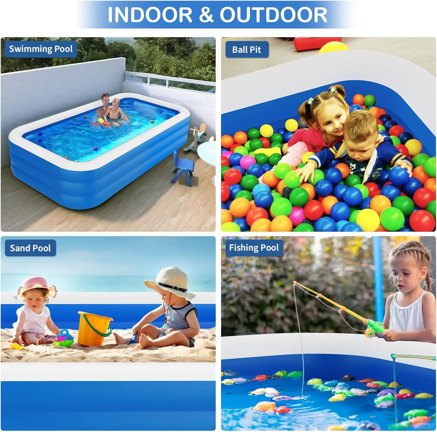 Kiddie Piscine Extra Large Salon familial gonflable au-dessus du sol Centre de bain Grand Parfait pour l'été en plein air.
