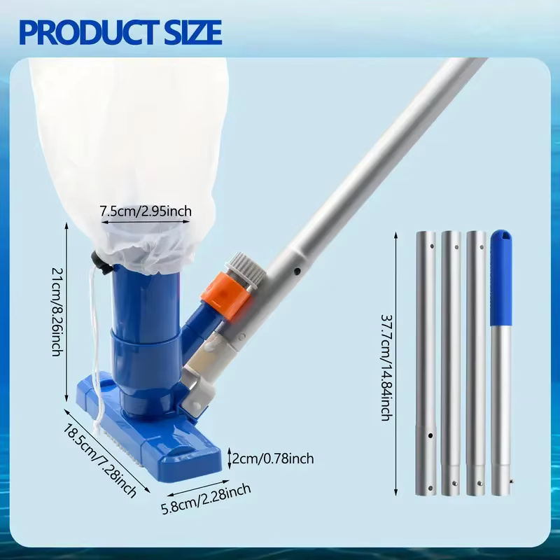 Kit de nettoyage de piscine avec perche télescopique à 4 sections et aspirateur à jet subaquatique