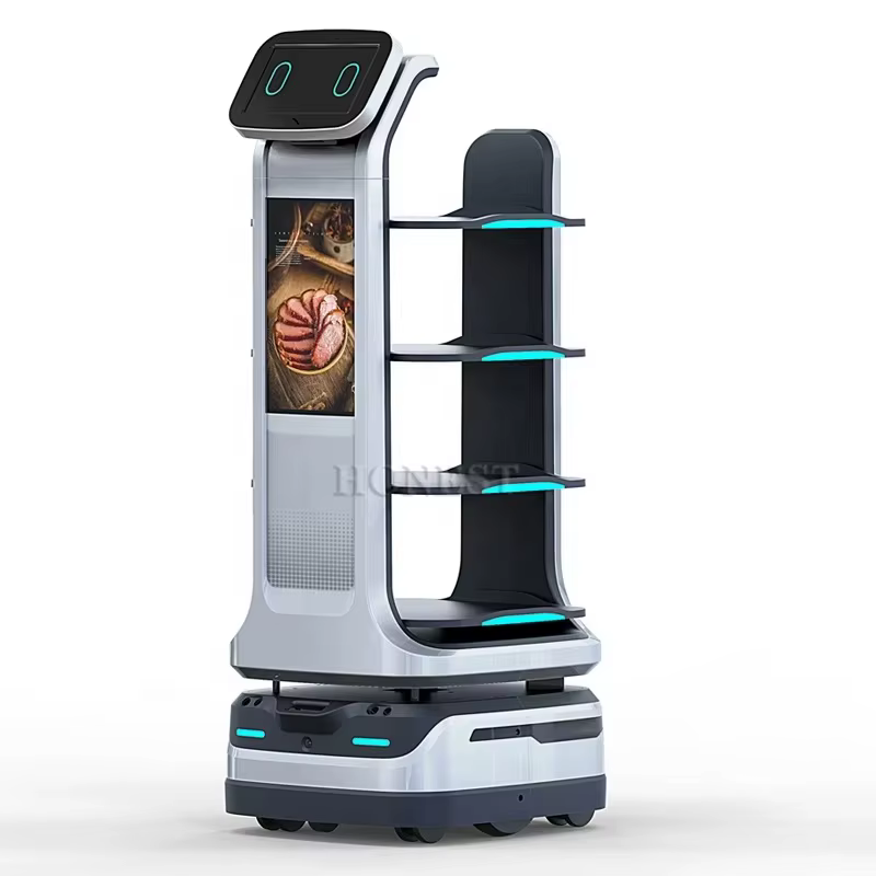Robot de livraison de nourriture intelligent avec navigation automatique anti-obstacles, robot serveur pour la restauration, les hôtels et les cantines