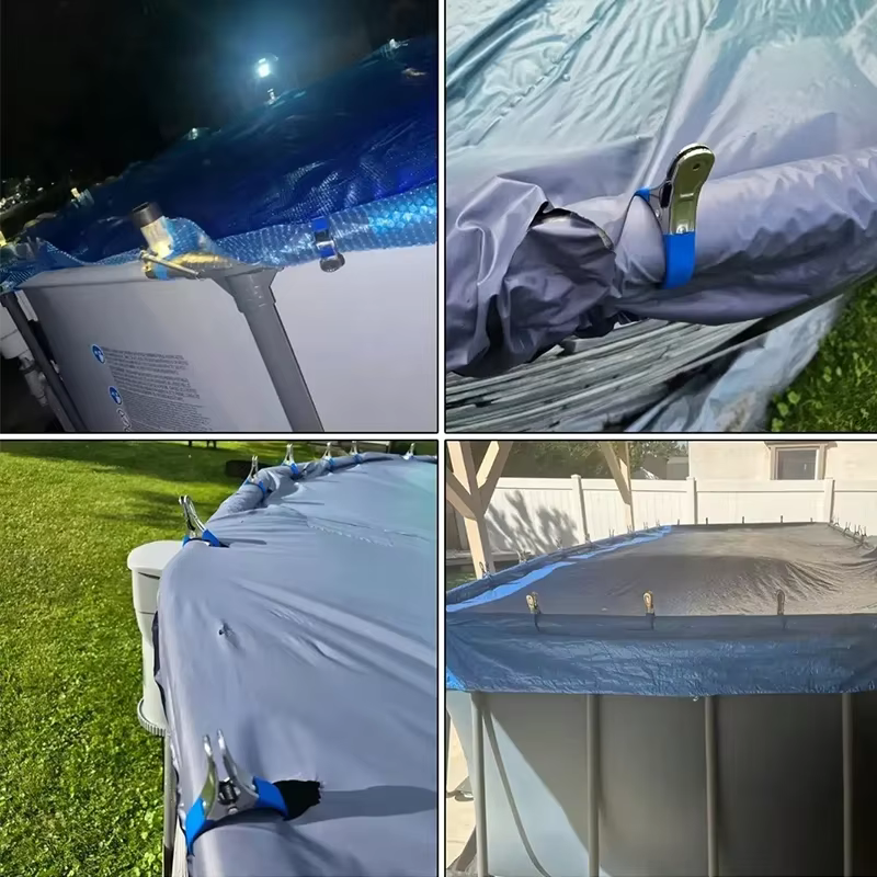 6 clips de couverture de piscine durables en acier inoxydable avec poignées en plastique bleues