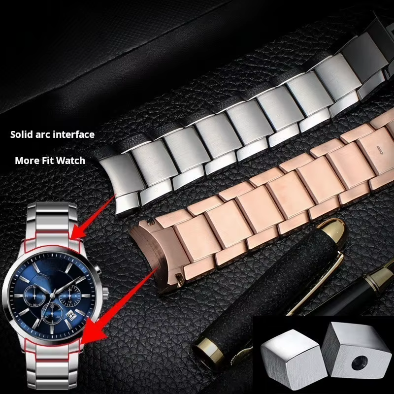 Bracelet de montre en acier inoxydable pour homme, extrémité incurvée, bracelet monochrome, bracelet en métal, 22mm, compatible avec Armani AR2447, AR2448, AR2434, AR2432, 2433, 2435