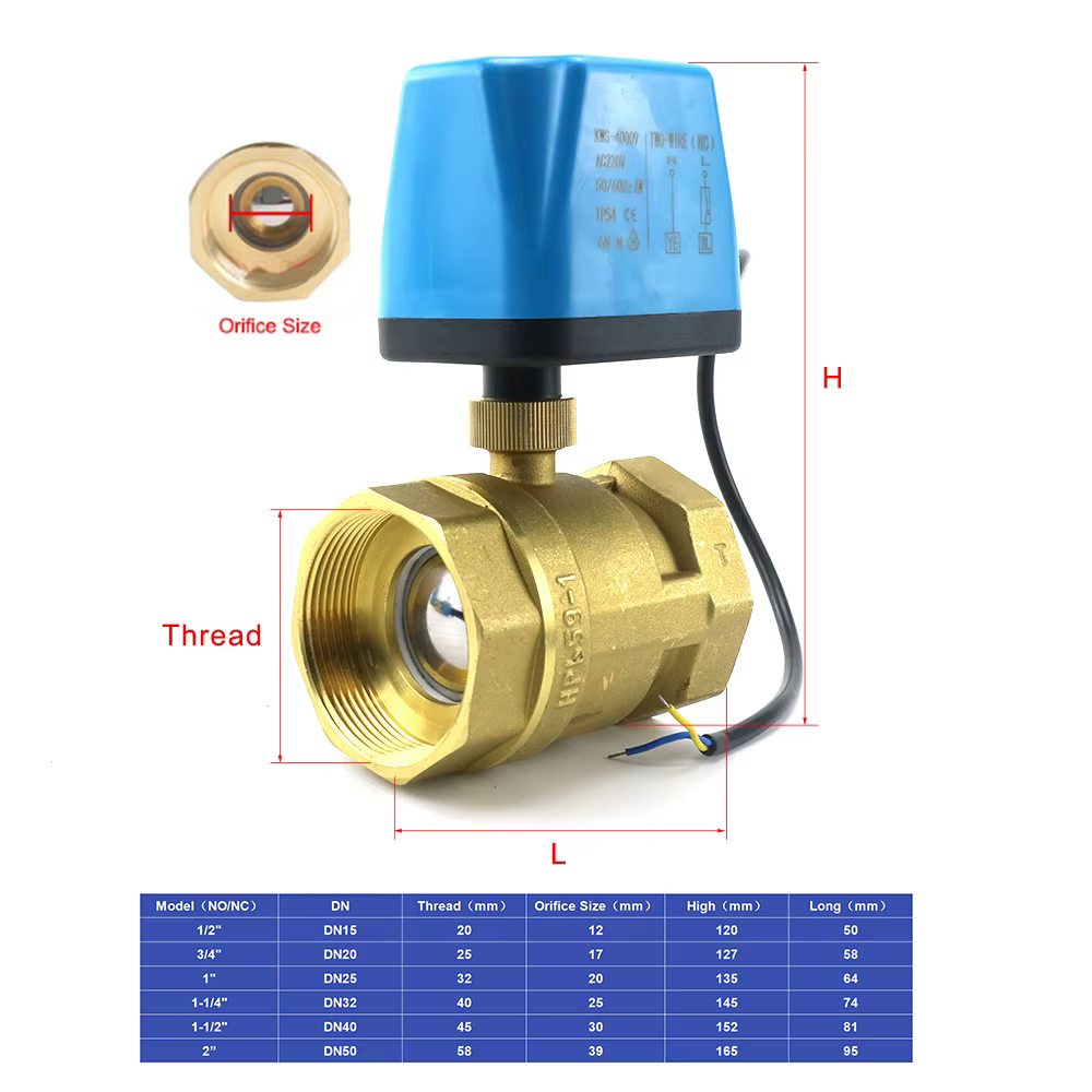 Vanne à boisseau sphérique électrique motorisée normalement fermée/ouverte 1/2'' 3/4'' 1'' 2'' 110V 220V 12V 24V 2 fils en laiton pour électrovanne d'eau