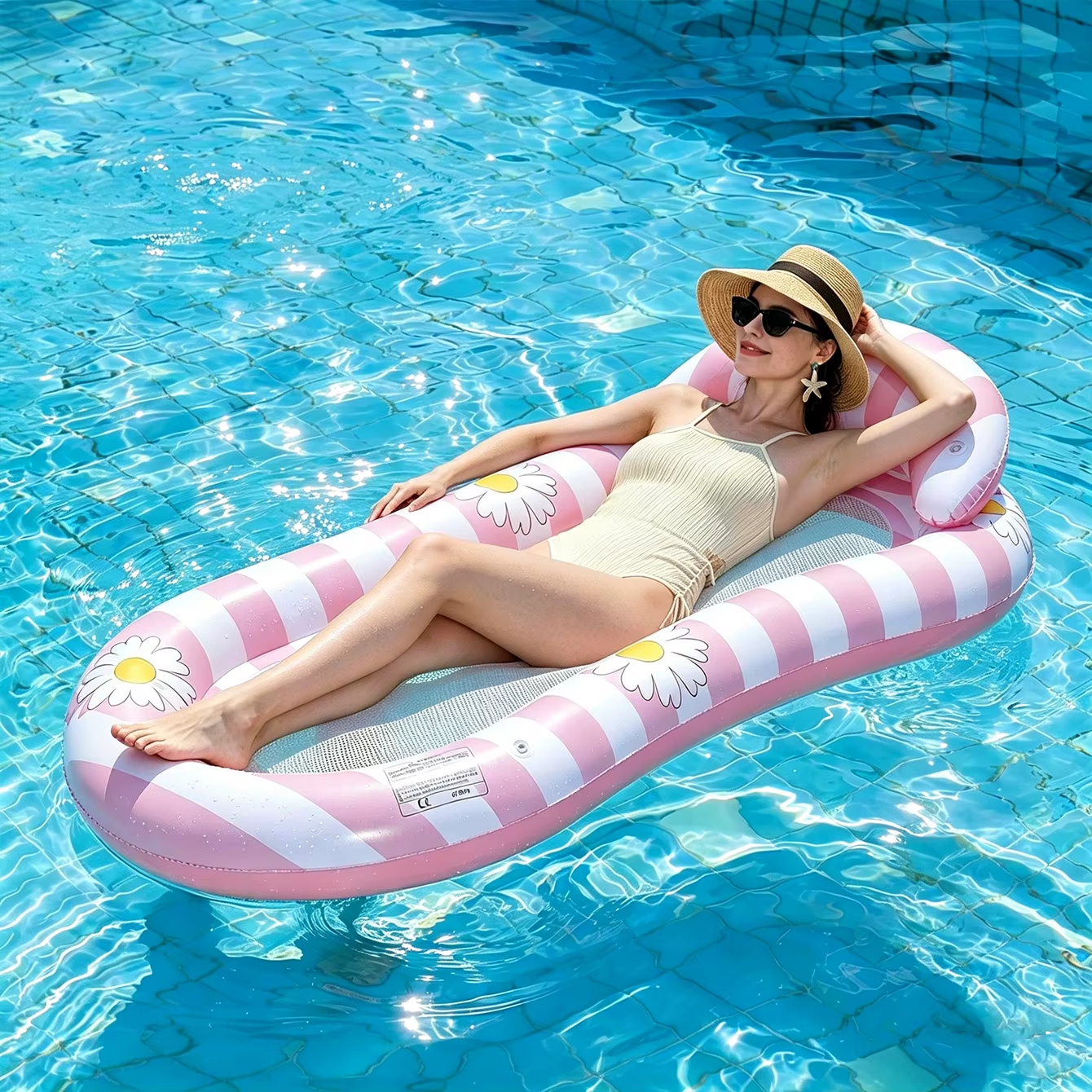 1 pièce Matelas flottant gonflable pour piscine avec fond en maille