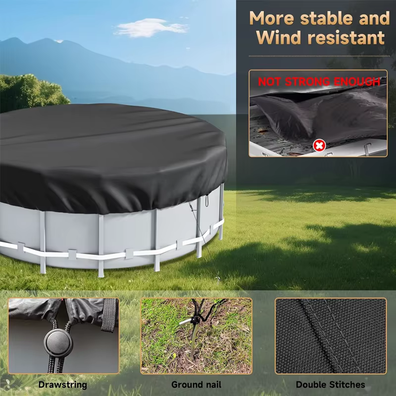 Couverture de piscine ronde universelle 210D compatible avec les piscines hors sol gonflables Intex Bestway de 6/8/10/12/15 pieds