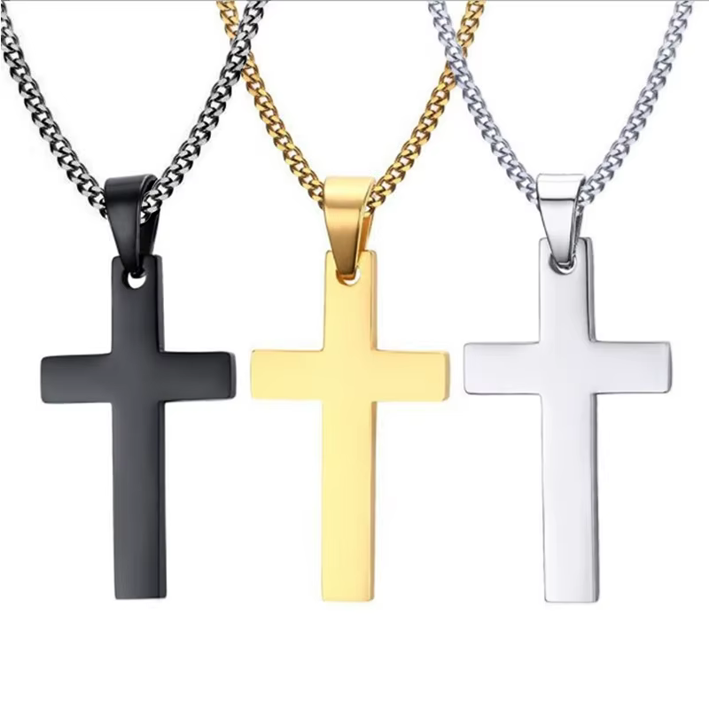 Collier pendentif croix en acier inoxydable pour femmes et hommes, chaîne à maillons, collier à breloques Cool pour garçons et filles, Punk Hip Hop, bijoux cadeau