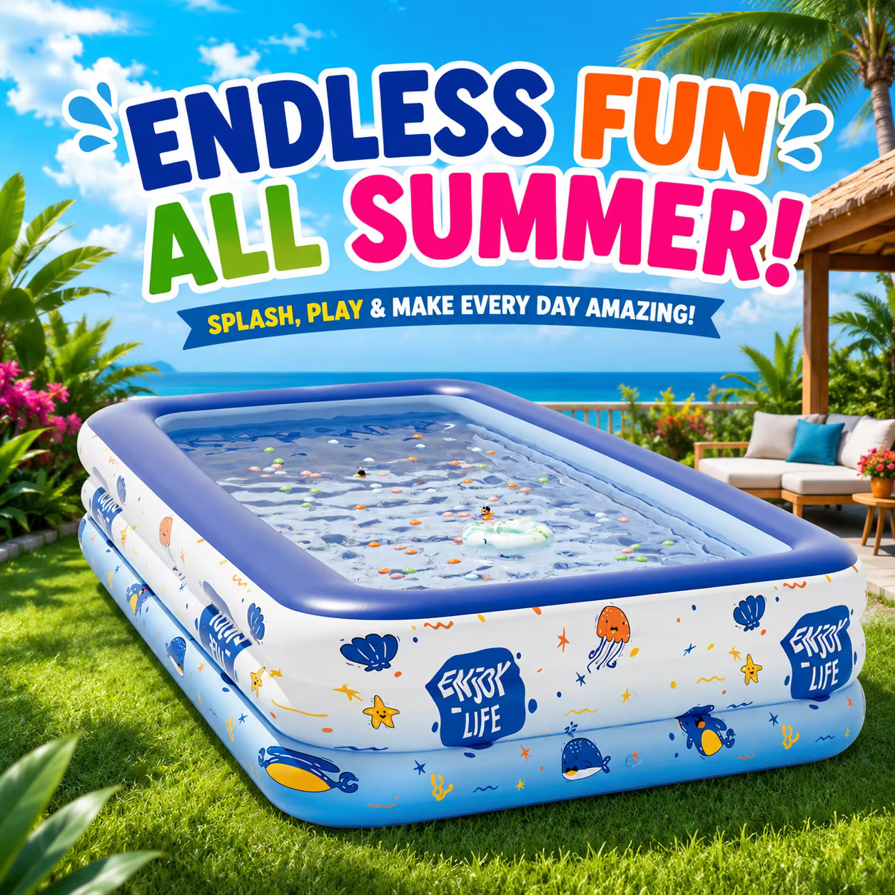 Piscine gonflable familiale bleue