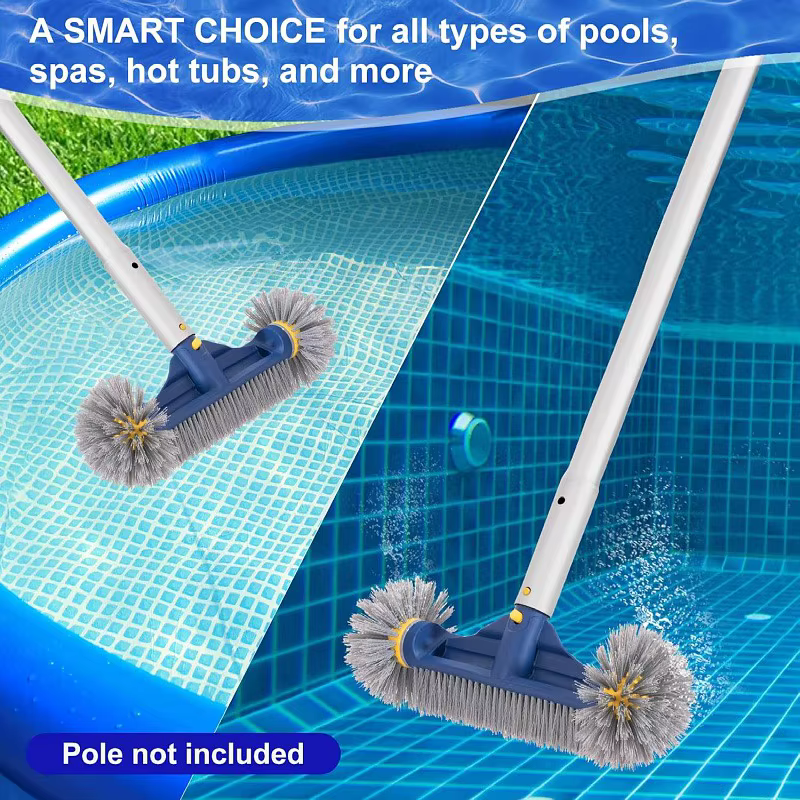 Tête de brosse de piscine robuste de 13 pouces avec manche en aluminium détachable pour le nettoyage des murs