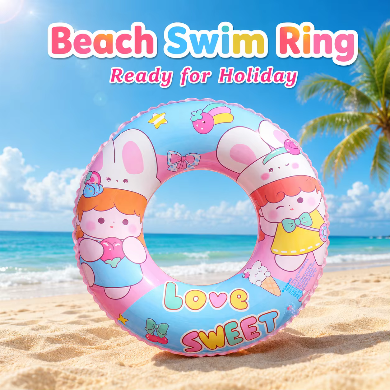 Bouée gonflable transparente en PVC à paillettes motif dessin animé mignon pour piscine et plage
