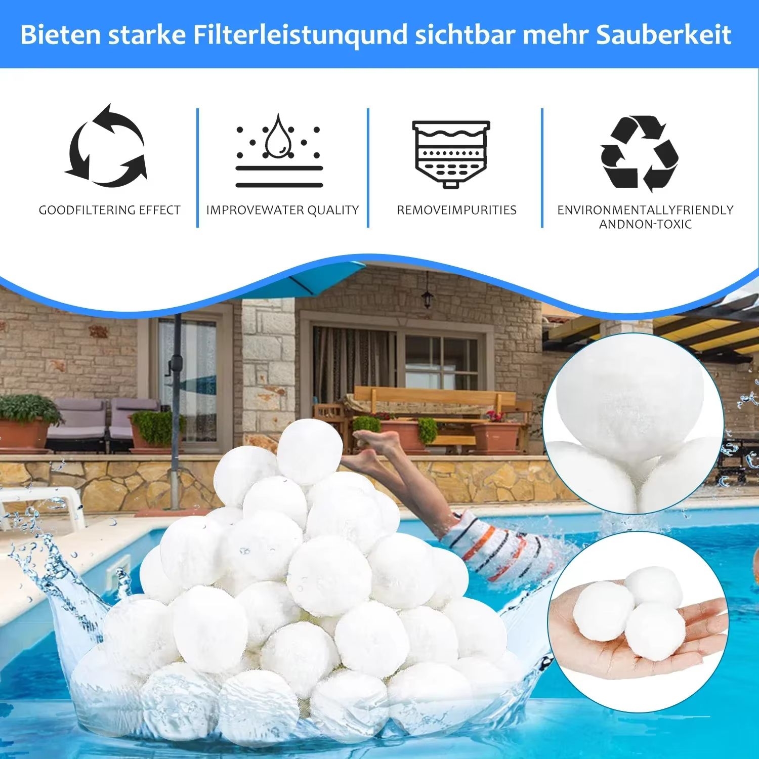 Boules filtrantes durables pour piscine