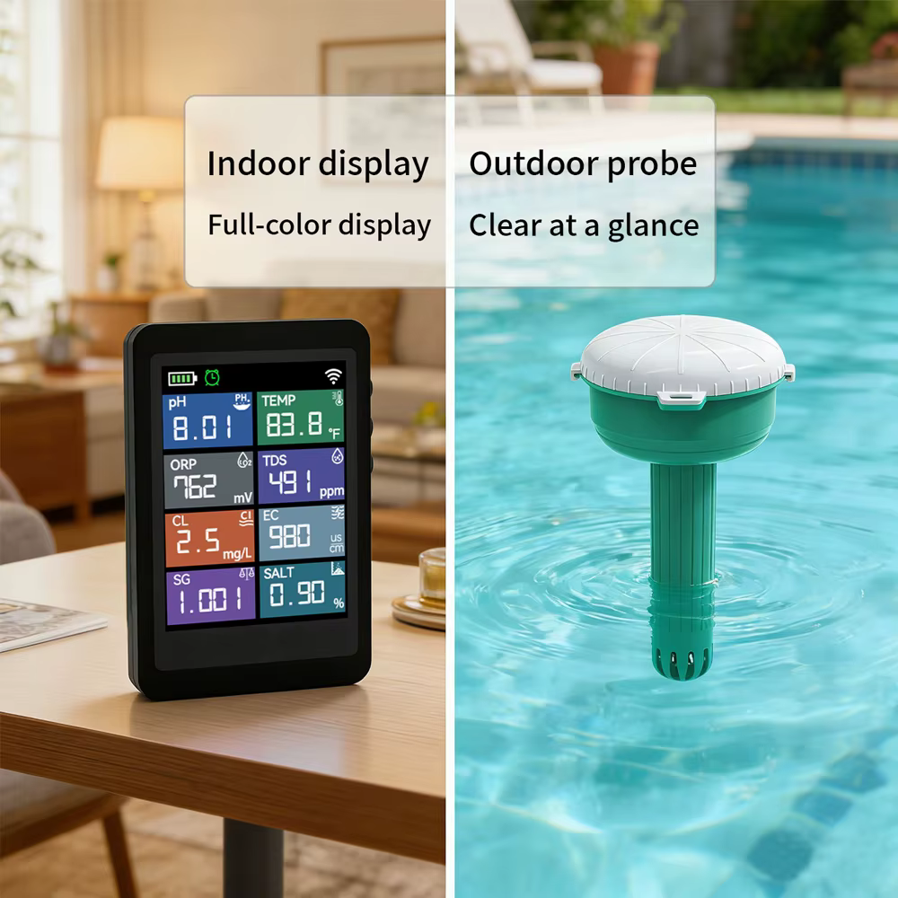 Analyseur d'eau de piscine intelligent WIFI 8 en 1 avec mesure du chlore