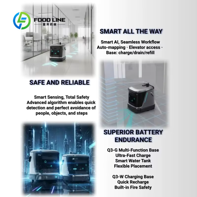 Robot de nettoyage personnalisé avec grand réservoir d'eau, large largeur de travail, lavage à l'eau froide pour sols et vitres, nettoyage multi-surfaces.