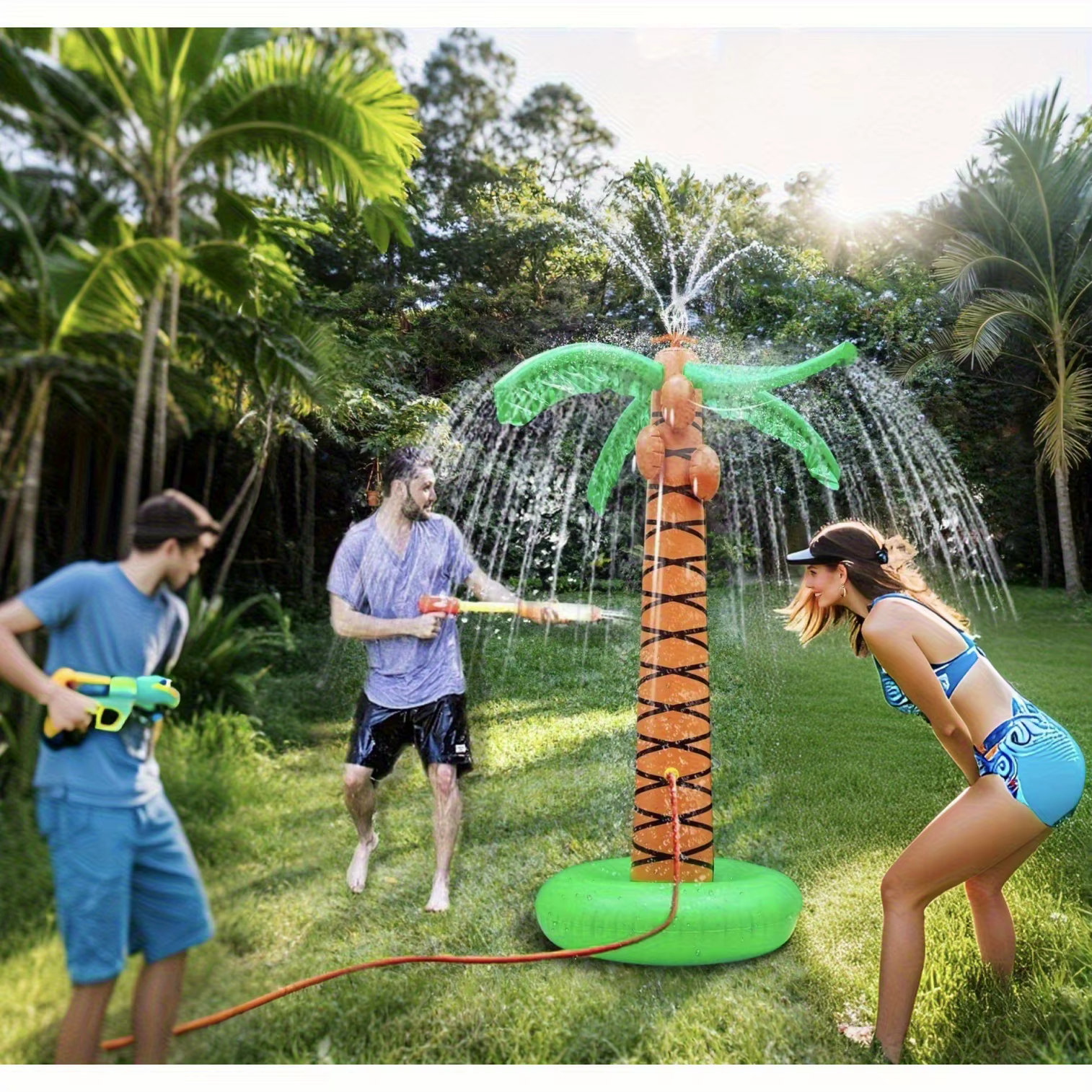Arroseur gonflable palmier d'été 1,5 m+ de hauteur, jouet aquatique extérieur pour enfants, idéal pour les fêtes au bord de la piscine et les barbecues en été